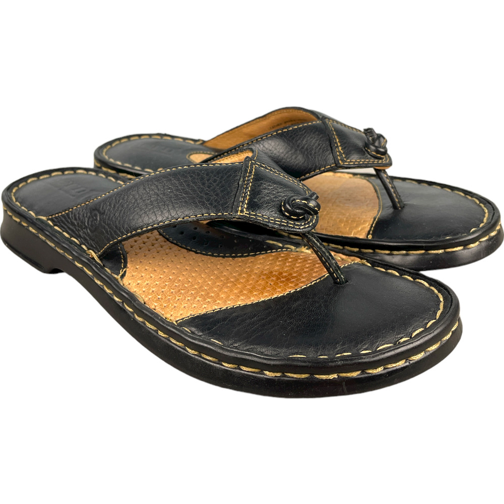 Born Women's Handcrafted Comfort Sandal Black Strap Thong Size 6